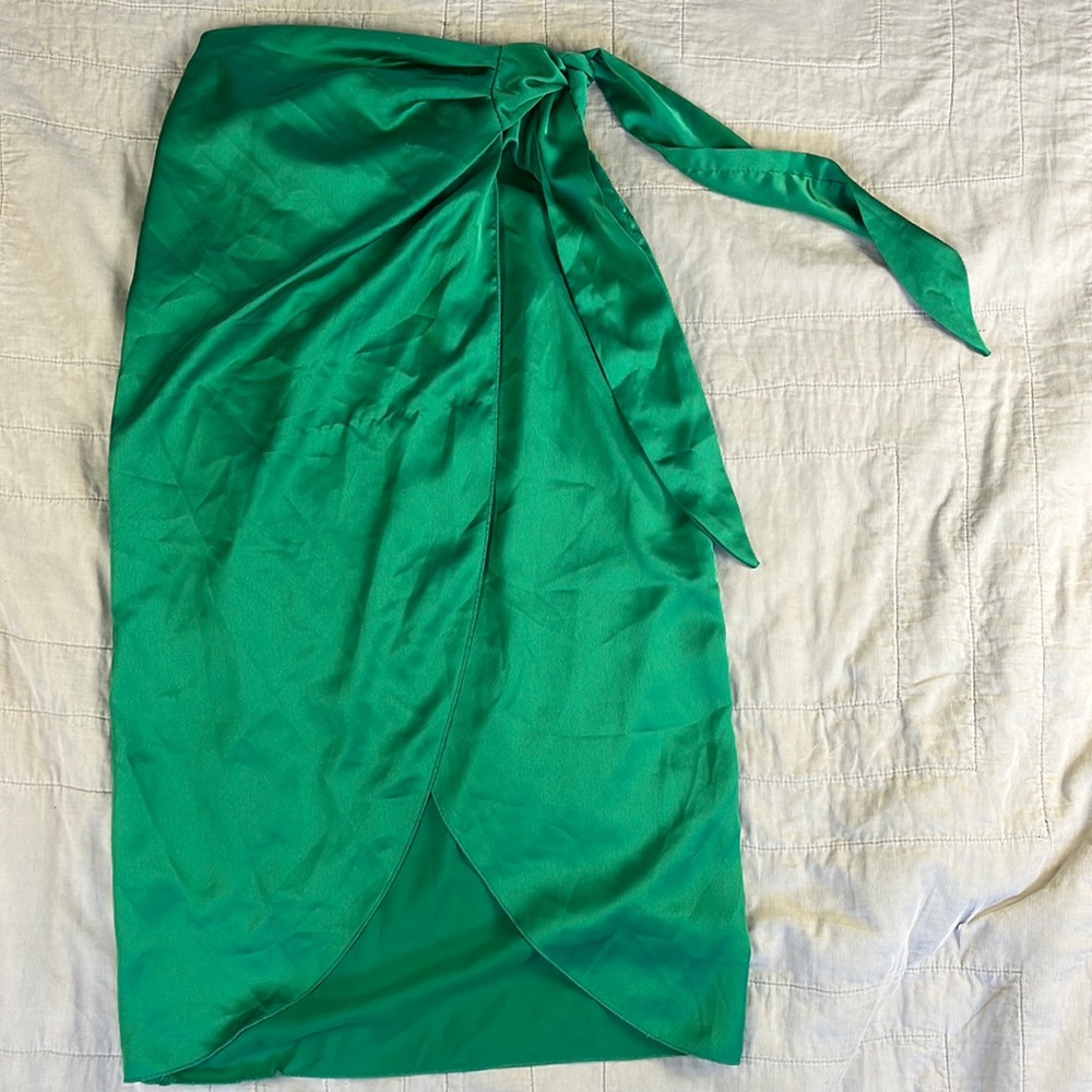 Green satin wrap skirt